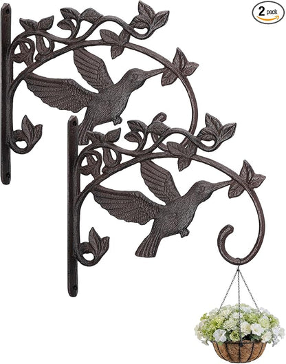 Frienda 2 Pack Cast Iron Plant Hanger Wall Hooks 11.2in Heavy Duty Hanging Plant Hooks Decorative Hummingbird Shape Brackets Vintage Metal Hanger Bracket for Hanging Baskets Bird Feeders Wind Chimes