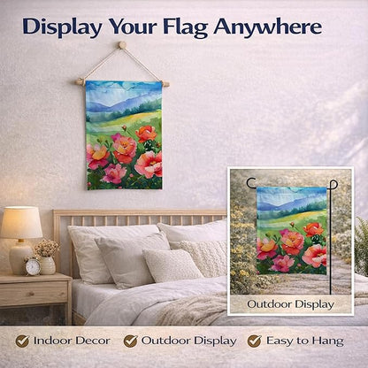 Caroline's Treasures Iowa Wild Prairie Roses in Watercolor Garden Flag Mailbox Flag Decorative Yard Flag Banner Outside Patio Artwork Yard Flower Beds, Garden Size, Multicolor