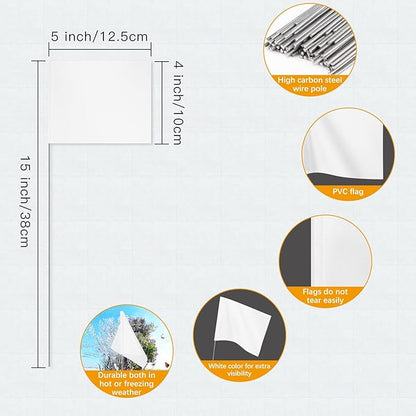 IKAYAS 4 * 5 * 15 Inch PVC Small Lawn Marking Flags - 50 Pack Garden, Survey and Irrigation Yard Markers
