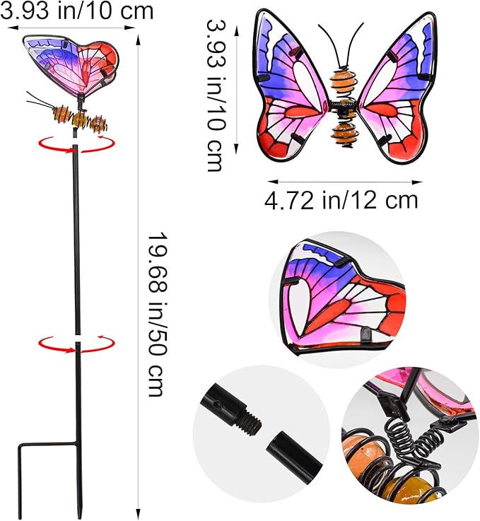 MrMrKura Set of 3 Butterfly Garden Stake Decor, 20" Metal Colorful Butterfly Stakes, Decorative Garden Stakes Glow in Dark Metal Yard Art for Outdoor Lawn Pathway Patio Ornaments