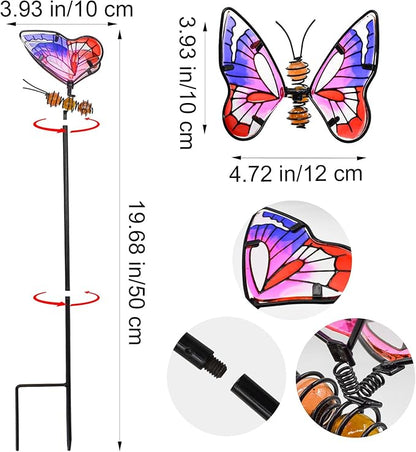 MrMrKura Set of 3 Butterfly Garden Stake Decor, 20" Metal Colorful Butterfly Stakes, Decorative Garden Stakes Glow in Dark Metal Yard Art for Outdoor Lawn Pathway Patio Ornaments