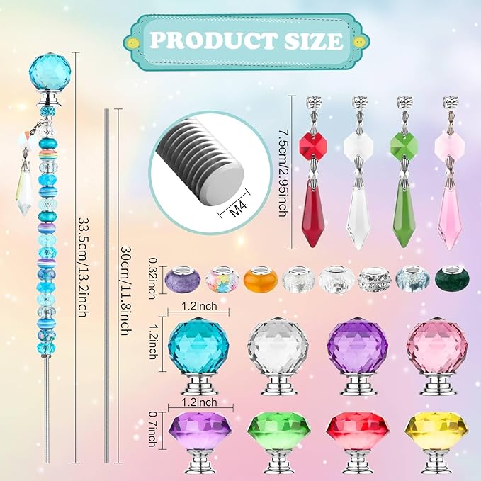 UFU 238Pcs DIY Fairy Wand Beaded Garden Stakes Kit, Decorative Garden Stakes with Colorful Crystal Pendants, Outdoor Fairy Garden Accessories, Beadable Items for Decor, Gifts & Craft (12 in)