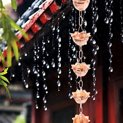 Fdit Hanging Rain Chain, 1m Copper Elegant Weatherproof Decorative Rain Catcher Chain for Yard Garden Temple Gutter Downspout (Petal Shaped)