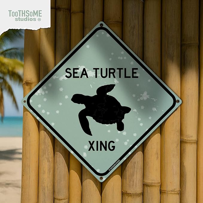 Sea Turtle Xing 12" x 12" Tin Pool Sign Beach House Road Crossing Plaque Home Decor
