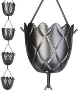 RainChains Pacific Fluted Scalloped Rain Chain 8.5ft Black Aluminum Rain Chain for Heavy Rain Premium Decorative Gutters.