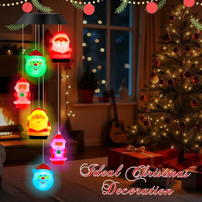 GlikCeil Christmas Solar Wind Chimes 27.5inch Christmas Decorations Outside Waterproof Hanging LED for Yard, Porch, Patio, Party, Color Changing Lights