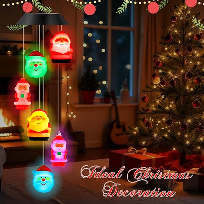 GlikCeil Christmas Solar Wind Chimes 27.5inch Christmas Decorations Outside Waterproof Hanging LED for Yard, Porch, Patio, Party, Color Changing Lights