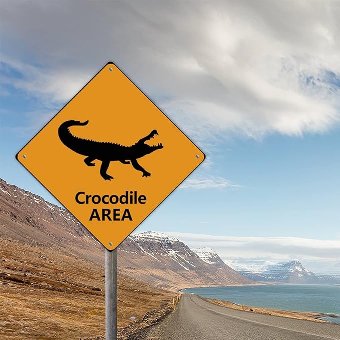 Crocodile Area Xing Caution Crossing Sign Ocean Animal Aluminum Metal Sign Warning Sign Novelty Road Fence Yard Wall Decor For Indoor Outdoor Highway12x12in