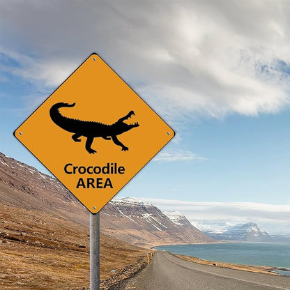 Crocodile Area Xing Caution Crossing Sign Ocean Animal Aluminum Metal Sign Warning Sign Novelty Road Fence Yard Wall Decor For Indoor Outdoor Highway12x12in