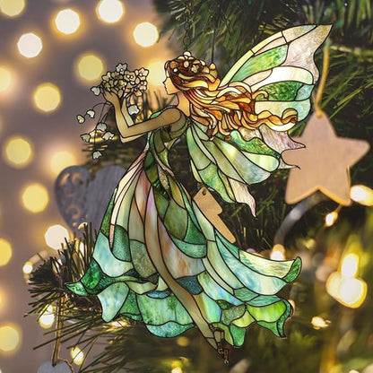 Elegant Forest Fairy Acrylic Suncatcher Stained Glass Effect Window Car Hanging Christmas Ornament Indoor Outdoor Decor Garden Sun Catcher Panel for Fairy Lover for Women Mom Grandma