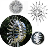 2Pcs Unique Fantasy Metal Windmill, 3D Wind Powered Kinetic Sculpture, Dual-Tiered Opposite-Directional Rotation, Stainless Steel Wind Spinners, Silver