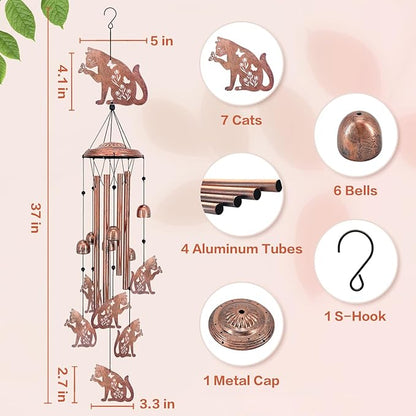 for Mom Cat Wind Chimes for Outside,Cat Gifts for Women/Men/Sympathy Gift/Memorial/Festival Birthday Gifts Metal windchimes Outdoors/Indoors,Patio,Garden Decor,Yard Decor,Porch