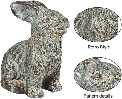All Chic Bunny Decor Garden Statue Cement Rabbit Statue for Home Garden Indoor Outdoor Statues for Yard,Front Yard Decor,Easter Rabbit Figurines（Blue）