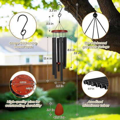Memorial Wind Chimes for Loss of Loved One, 32 Inch Sympathy Wind Chimes with 6 Harmoniously Tuned Aluminum Tubes & Weather-Resistant Wood, Deep Tone Chime for Garden Patio Funeral Gift, Golden