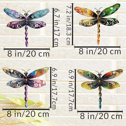 Set of 4 Colorful Dragonfly Metal Sign Art Decor,4Pcs Dragonflies Silhouette Wall Hanging Gifts for Birthday Housewarming,Dragonfly Ornament Decorate for Fence Garden Yard Patio Farmhouse Ranch