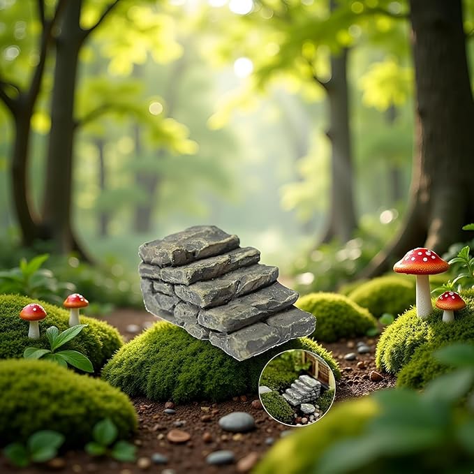 3Pcs Miniature Resin Bridge Stair Stone Straight Bridge Stairs Steps Garden Fairy Ornament Micro Landscaping Decor Bonsai Craft Straight Stairs Outdoor, Garden Sculptures and Statues, Decorations