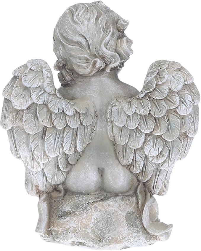 DUSVALLY Angel Sculpture with A Little Dog in Arms, Garden Resin Statue, Angel Figurine Tabletop Decor, Angel with Wings Statue for Indoor Outdoor