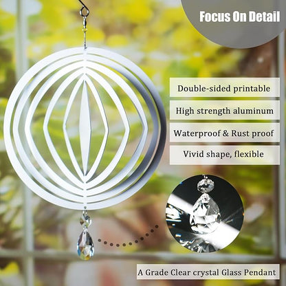 4Pack 8inch Sublimation Wind Spinner Blanks 3D Aluminum Metal Wind Sculpture Kinetic Spinners for Yard and Garden Indoor Art Ornaments Hanging Decoration (Geometric)