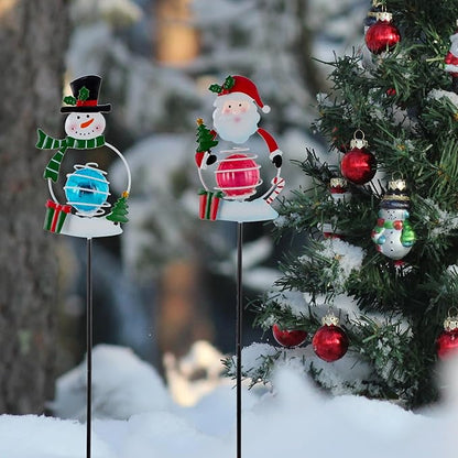 Christmas Solar Garden Lights, 27" H Snowman & Santa Claus Solar Stake Light, 2 Pack Outdoor Statues Figurine Lights for Xmas Holiday Lawn Patio Yard Decoration