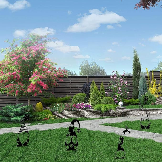 Garden Statue Decor, Fairy Garden Stake Metal Garden Hollow Statues Fairy Statues Garden Accessories Art Figurines Ornaments for Courtyard, Lawn, Decoration (B)