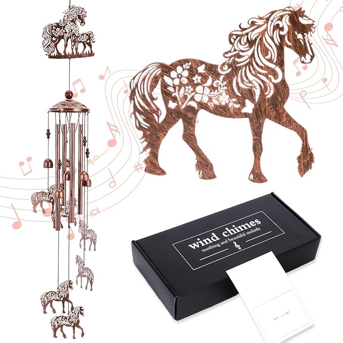 Horse Wind Chimes for Outside - Metal Windchimes Outdoors, Horse Gifts for Women/Men, Memorial/Birthday/Housewarming/Festival Gifts, Chimes for Garden Decor Patio Yard Outdoors