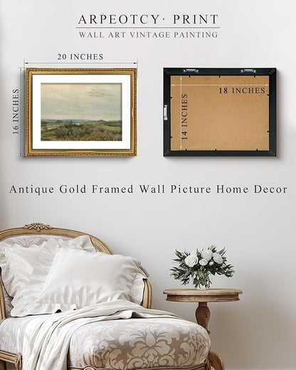 ARPEOTCY Vintage Gold Framed Large Wall Art, Nature Trees Landscape Rivers Retro Paintings, Canvas Prints with Antique Frame, Victorian Wall Pictures Decor for Living Room Gallery 16x20 inch