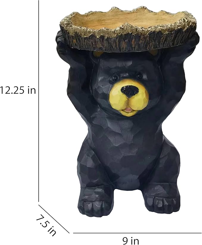 Hi-Line Gift Ltd Sitting Bear Holding Bird Bath Garden Decor