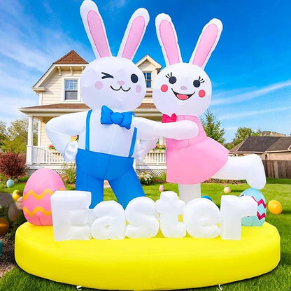 6FT Easter Inflatables Outdoor Decoration Inflatable Bunny Lover Dancing Built in LED Lights Bunny Blow Up Yard Decoration for Lawn Garden Holiday Party(with Storage Bag)