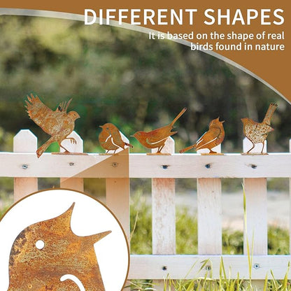 Geila 5PCS Rusty Birds Decoration, Fence Decorations Outdoor, Metal Birds Yard Decor Perfect Yard Art and Large Outdoor Ornaments (E)