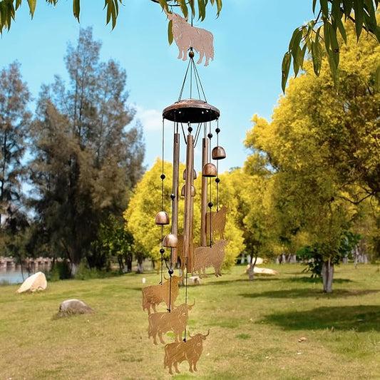 GDNSFIT Highland Cow Wind Chimes for Outside, Metal Windchimes Outdoors, Highland Cow Gifts for Women/Men, Memorial/Birthday Gifts, Garden Decor for Outside, Patio or Yard, Durable Chimes for Outdoors
