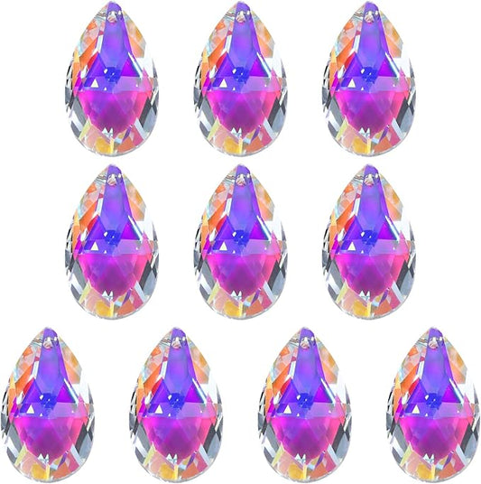 PATIKIL K9 Crystal Pendants Teardrop Beads, 10 Pack 38mm Prisms DIY Electroplating Purple