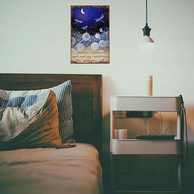 Dragonfly Tin Sign Night Sky Metal Poster Vintage, I Know That was You, Wall Art Decor Gifts for Home Bar Kitchen Restaurant Bedroom Garden Plaque 8x12 Inch