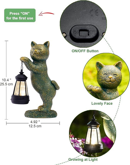 Cat Statues for Garden Decor: Outdoor Sculpture with Warm Lights for Balcony Lawn Patio Yard - Gifts for Mom Grandma Women