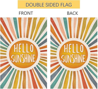 BLKWHT Hello Sunshine Summer House Flag 28 x 40 Vertical Double Sided Colorful Farmhouse Holiday Outside Decorations Burlap Yard Flag BW643-40
