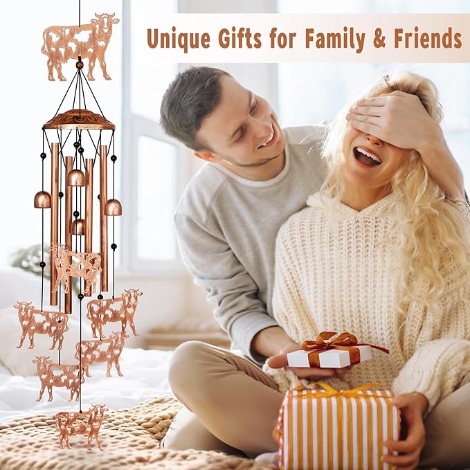 GDNSFIT Cow Wind Chimes for Outside, Metal Windchimes Outdoors, Cow Gifts for Women/Men, Memorial/Birthday Gifts, Garden Decor for Outside, Patio or Yard, Durable Chimes for Outdoors