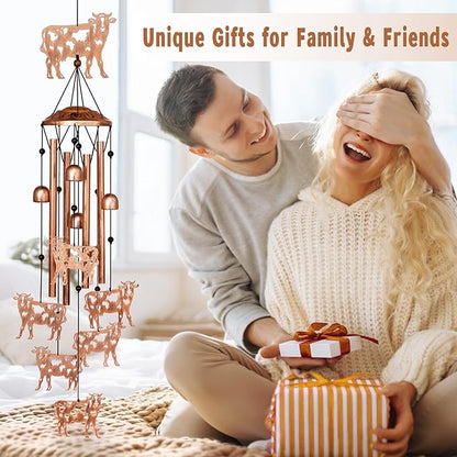 GDNSFIT Cow Wind Chimes for Outside, Metal Windchimes Outdoors, Cow Gifts for Women/Men, Memorial/Birthday Gifts, Garden Decor for Outside, Patio or Yard, Durable Chimes for Outdoors