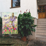 He Is Risen Easter Garden Flag Christian Cross Tulip Easter Garden Flag Decor Spring Double Sided House Flag for Outside Yard Decorations 12×18 Inch