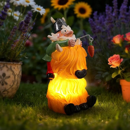 Garden Gnome Statue - Garden Gnome Riding Highland Cow - 6.7 Inch Tall Lawn Figurine - for Outdoor or House Decor - Funny Yard & Patio Decoration