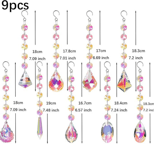 9pcs Sun Catchers with Crystals Rainbow Maker Crystal Suncatchers Prisms Glass Pendant Colorful Hanging Ornaments for Windows Chandelier Office Home Garden Decor