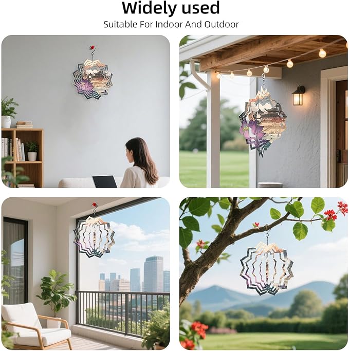 8 Inch Sublimation Wind Spinner, 3D Aluminum Metal Wind Spinner with Hook, Indoor Yard Garden Hanging Decoration, Weather Resistant Rotating Spiral Ornament, Purple Lotus and Temple