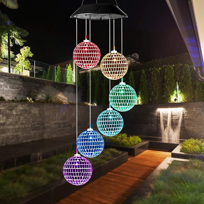 Idefair Solar Wind Chimes, Mobile Hanging LED Light Color Changing Wind Chime Birthday Gift for Mom Mother Laddies and Garden Patio Yard Decoration (Ball)
