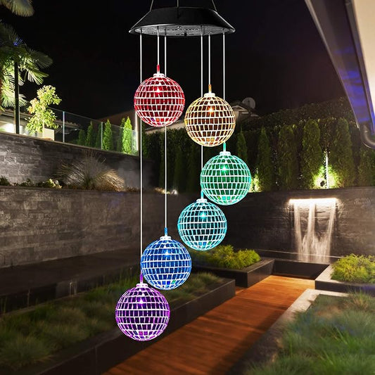 Idefair Solar Wind Chimes, Mobile Hanging LED Light Color Changing Wind Chime Birthday Gift for Mom Mother Laddies and Garden Patio Yard Decoration (Ball)