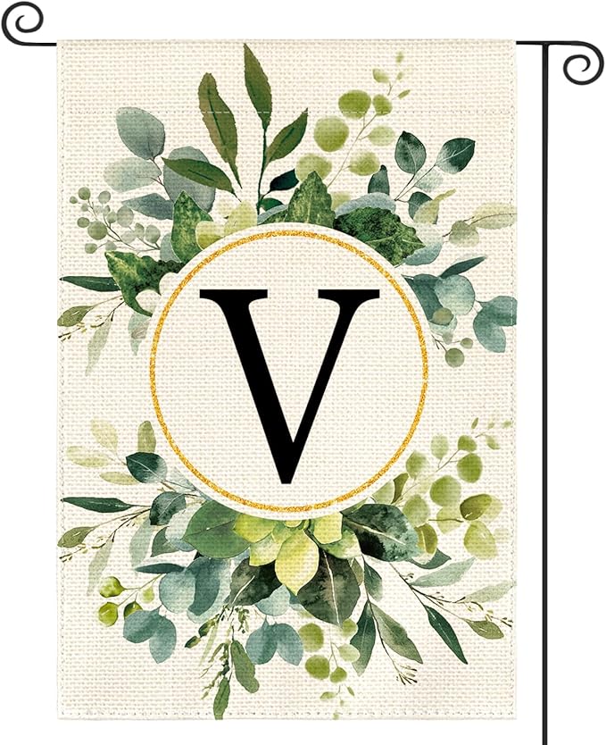 AVOIN colorlife Monogram Letter V Floral Garden Flag 12x18 Inch Double Sided Outside, Family Last Name Initial Yard Outdoor Decoration