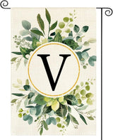 AVOIN colorlife Monogram Letter V Floral Garden Flag 12x18 Inch Double Sided Outside, Family Last Name Initial Yard Outdoor Decoration