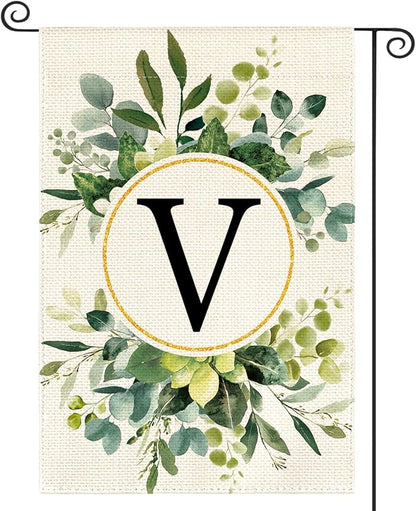 AVOIN colorlife Monogram Letter V Floral Garden Flag 12x18 Inch Double Sided Outside, Family Last Name Initial Yard Outdoor Decoration