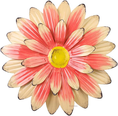 KorBabec 1 Pcs Metal Flower Wall Art Decor for Indoor Outdoor, 7.9" Metal Sunflower Wall Art for Garden Backyard Decor, Multiple Layer Hanging Flower Wall Decor for Bathroom, Living Room, Porch (Pink)