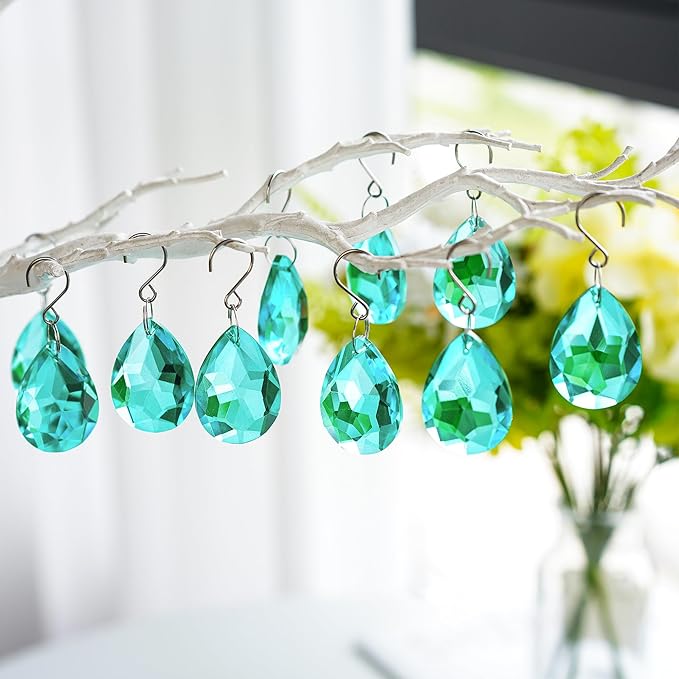 H&D HYALINE & DORA 10pcs Bauhinia Crystal Suncatcher Prisms Chandelier Beads Replacement 38mm Hanging Crystals Ornament Pendant for Window Wedding Party Decor,Cyan Blue
