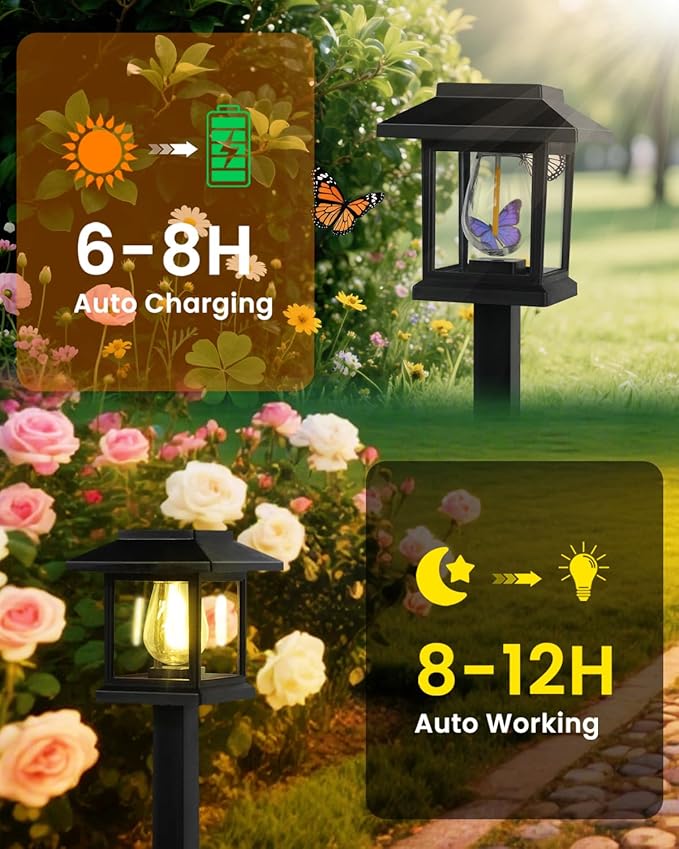 Albelt Solar Pathyway Lights Outdoor, 2 Pack Waterproof Solar Garden Lights with Auto On/Off, Landscape Lighting for Garden, Yard, Pathway, Patio, Driveway Decor
