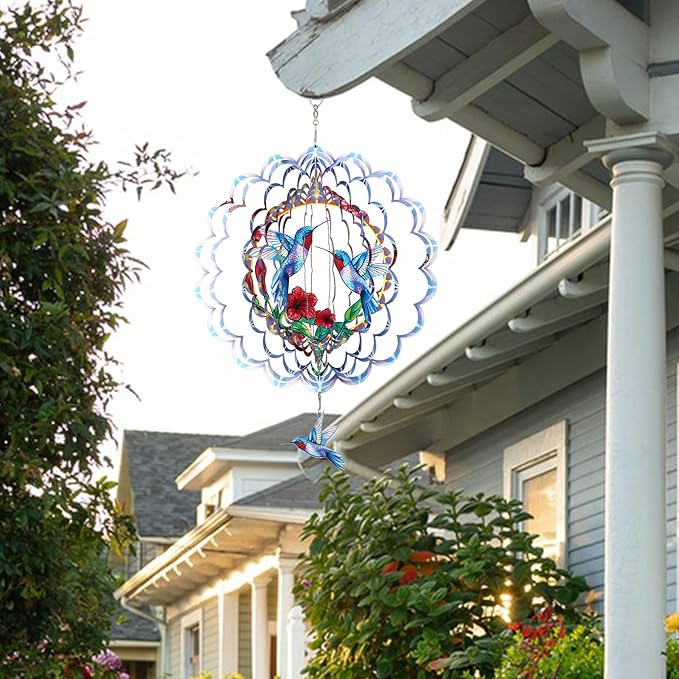 Hummingbird Wind Spinner Gifts for Women Metal Hanging Wind Spinner Metal Bird Wind Chimes House Yard Art Garden Decor (Hummingbird)