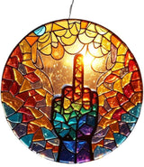 Middle Finger Suncatcher Color Stained Glass Window Hanging, Handmade Acrylic Funny Light Sun Catcher Indoor Outdoor Wall Hanger Ornament, Hand-Painted Glass Panel Decor for Home Office (C)